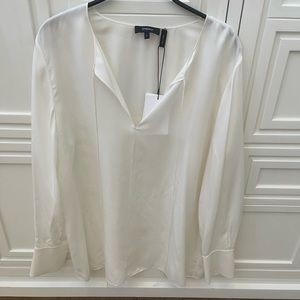 Theory ivory silk blouse with tie size large nwt